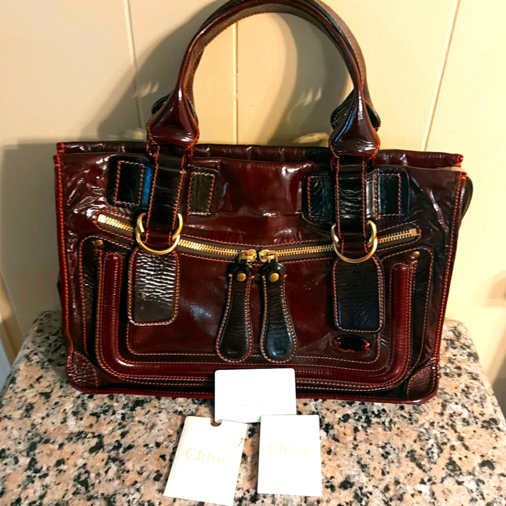 Chloé Vintage Patent Leather Bay Satchel COA